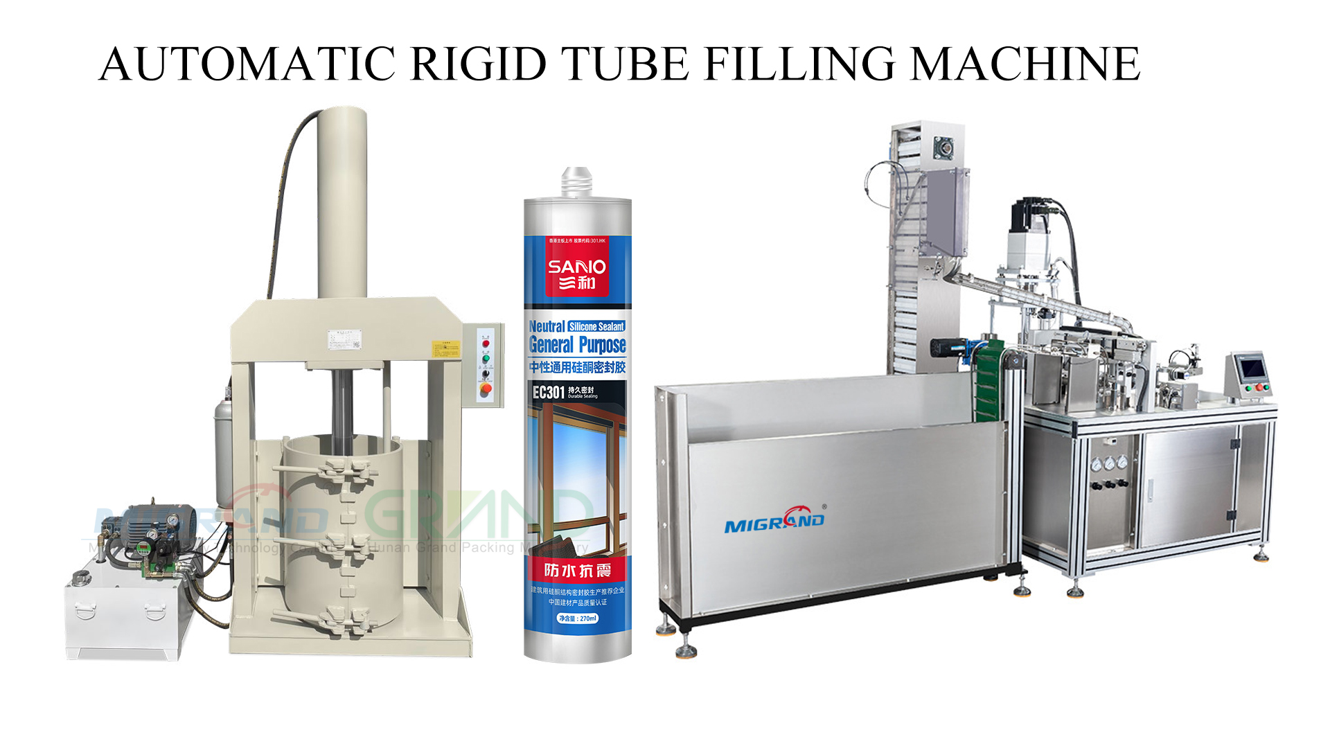AUTOMATIC RIGID TUBE FILLING MACHINE with hydraulic feeder LLENADORA AUTOMATICA DE TUBO RIGIDO con alimentador hidraulico